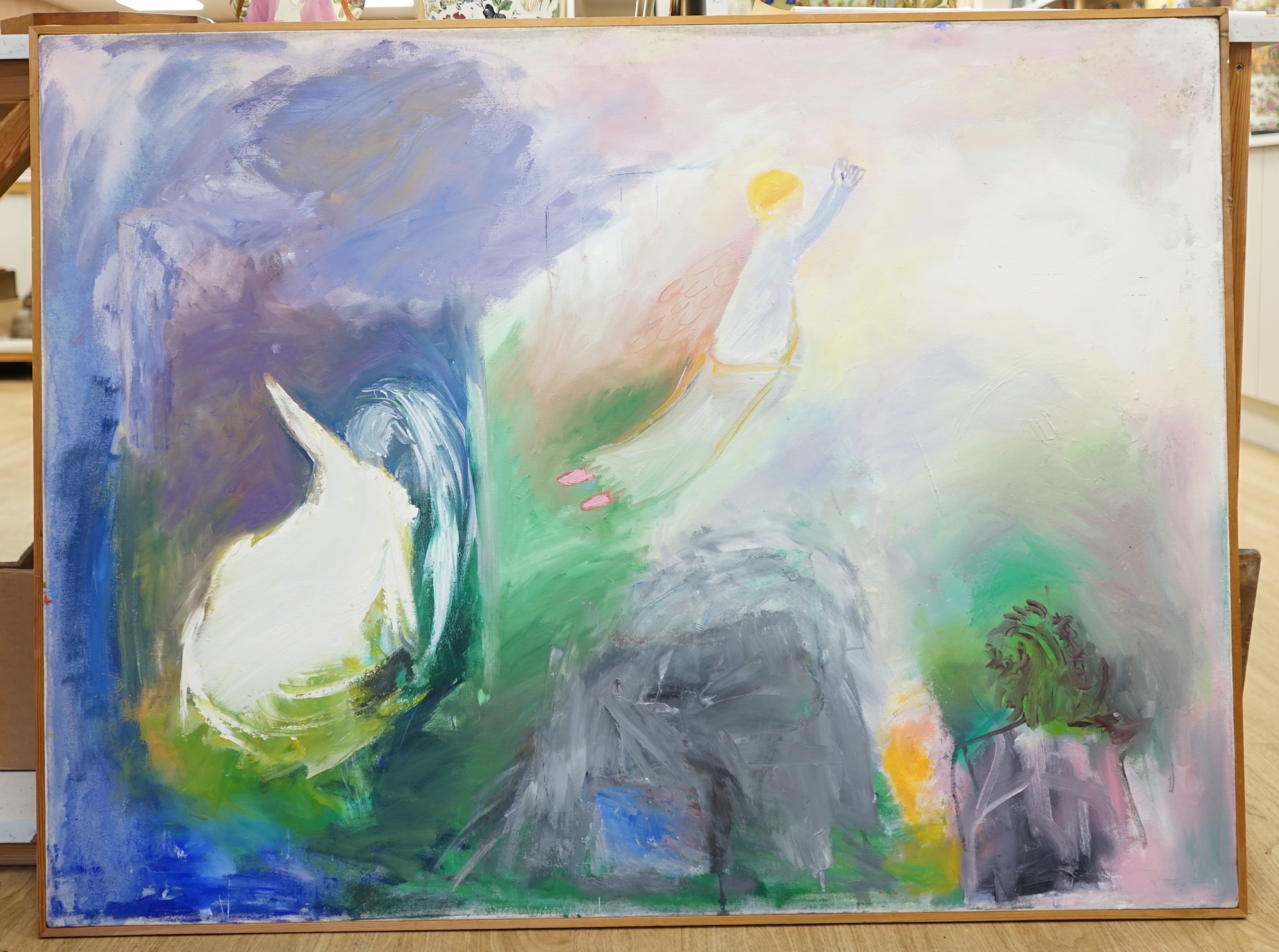 Kay Tarry, oil on canvas, abstract composition, angel, 121cm x 91cm